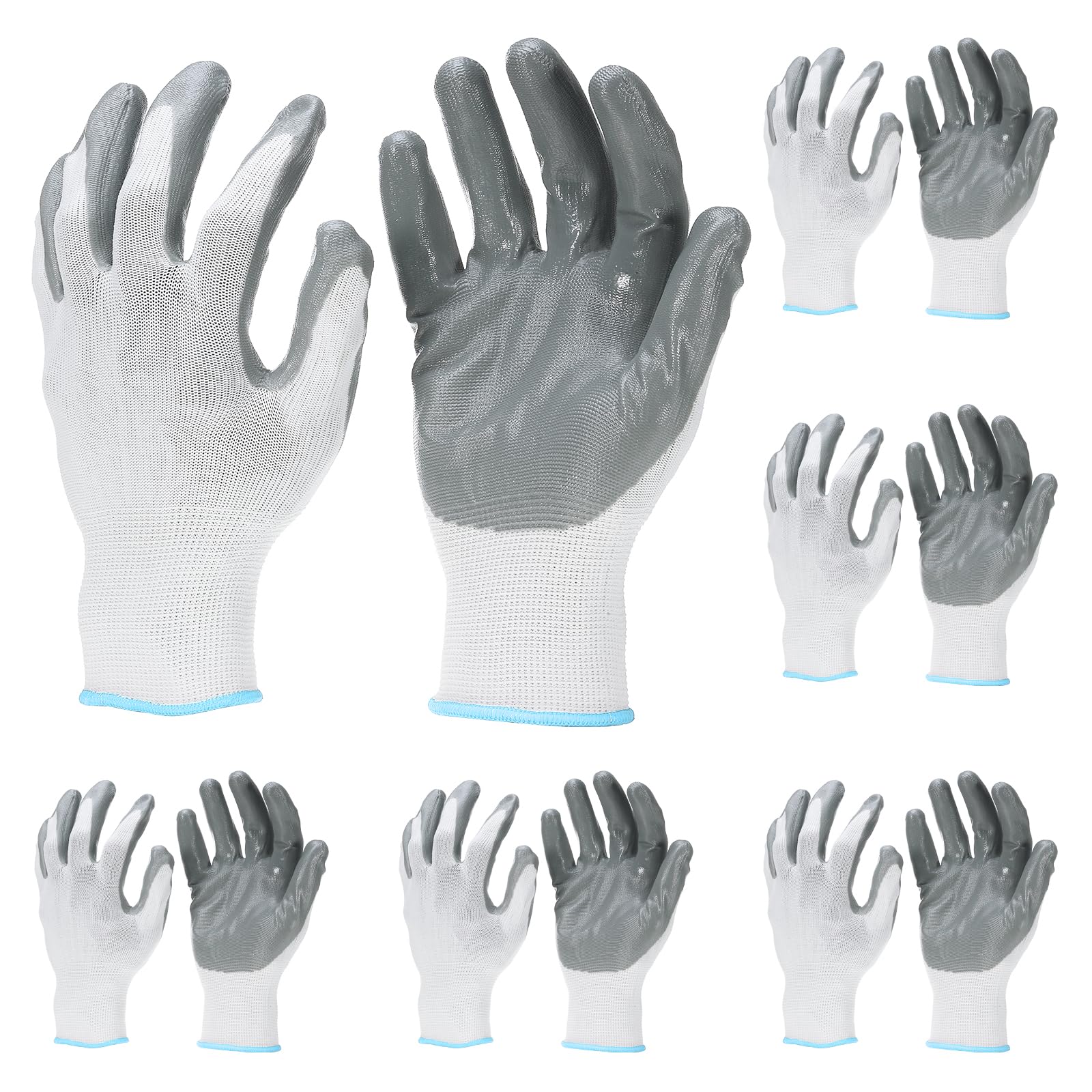PATIKIL Safety Work Gloves Nitrile Coated, 6 Pair Non-slip Gardening Gloves Seamless Knit Working Gloves with Grip for Women Men Warehouse, White, X-Large Size