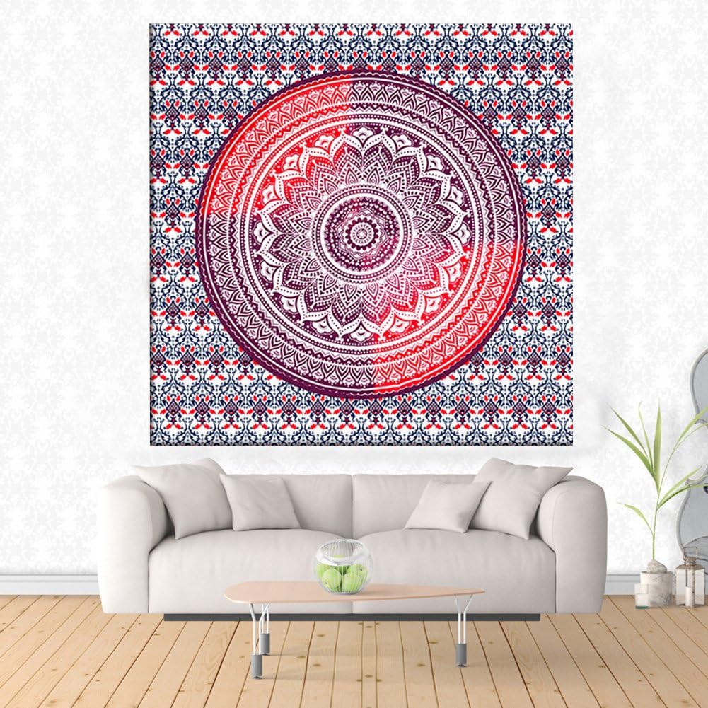 ele ELEOPTION Wall Hanging Decor Tapestry, Handmade Badsheet Blanket, Print Painting Tapestries, Bedding Bedspread, Picnic Beach Sheet, Table Cloth, Decorative Wall Hanging, Mandala Red