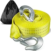 Digank Tow Strap with Hooks 2”x20’ 15,000 LBS, Tow Rope Metal Safety Hooks, Car Heavy Duty Recovery Rope for Trailers, Securi