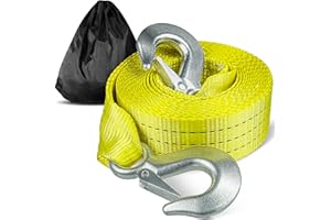 Digank Tow Strap with Hooks 2”x20’ 15,000 LBS, Tow Rope Metal Safety Hooks, Car Heavy Duty Recovery Rope for Trailers, Securi