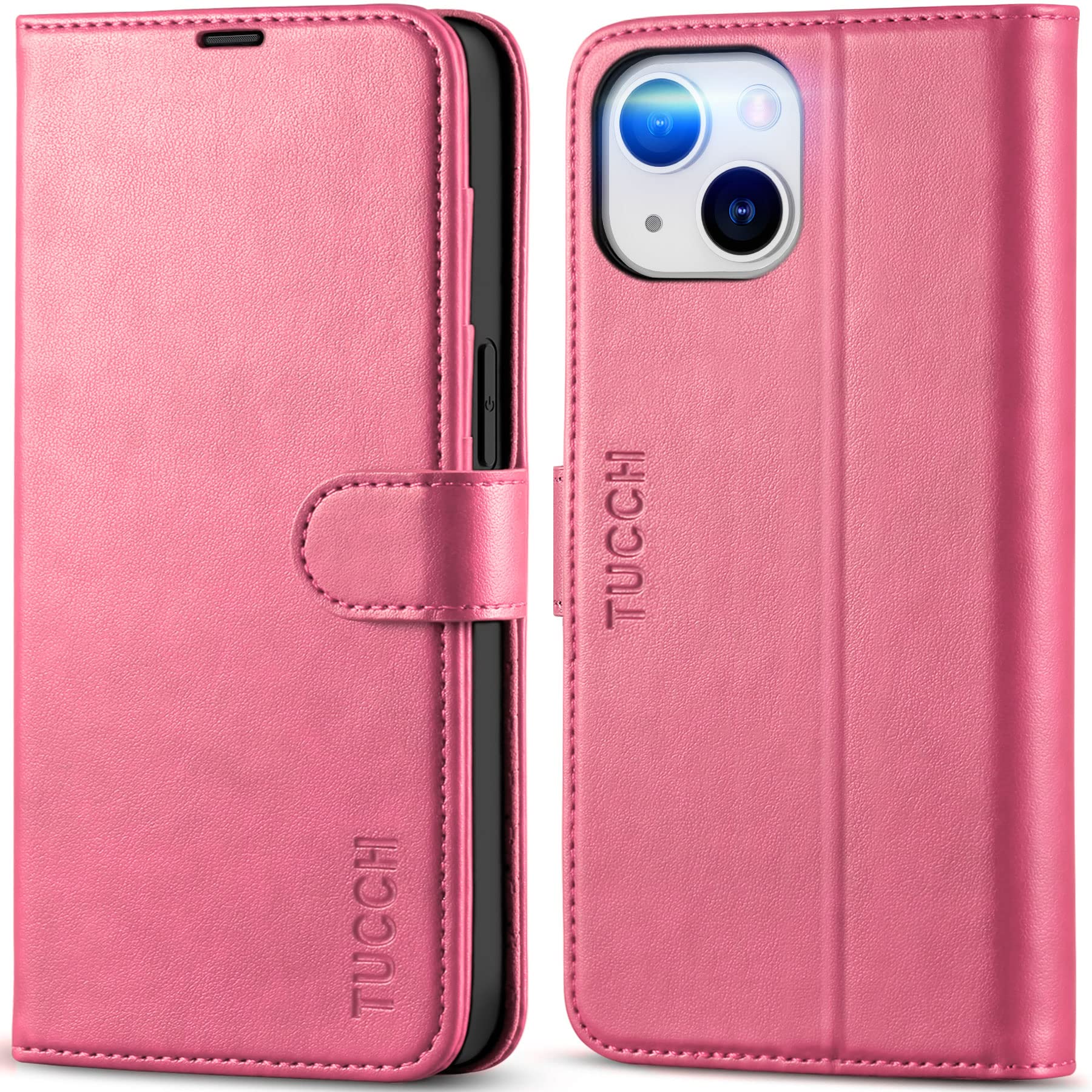 Photo 1 of TUCCH Wallet Case for iPhone 14 6.1", Flip PU Leather Magnetic Protective Cover with [RFID Blocking] [4 Card Slots] Stand [TPU Interior Case] Compatible with iPhone 14 6.1, Hot Pink