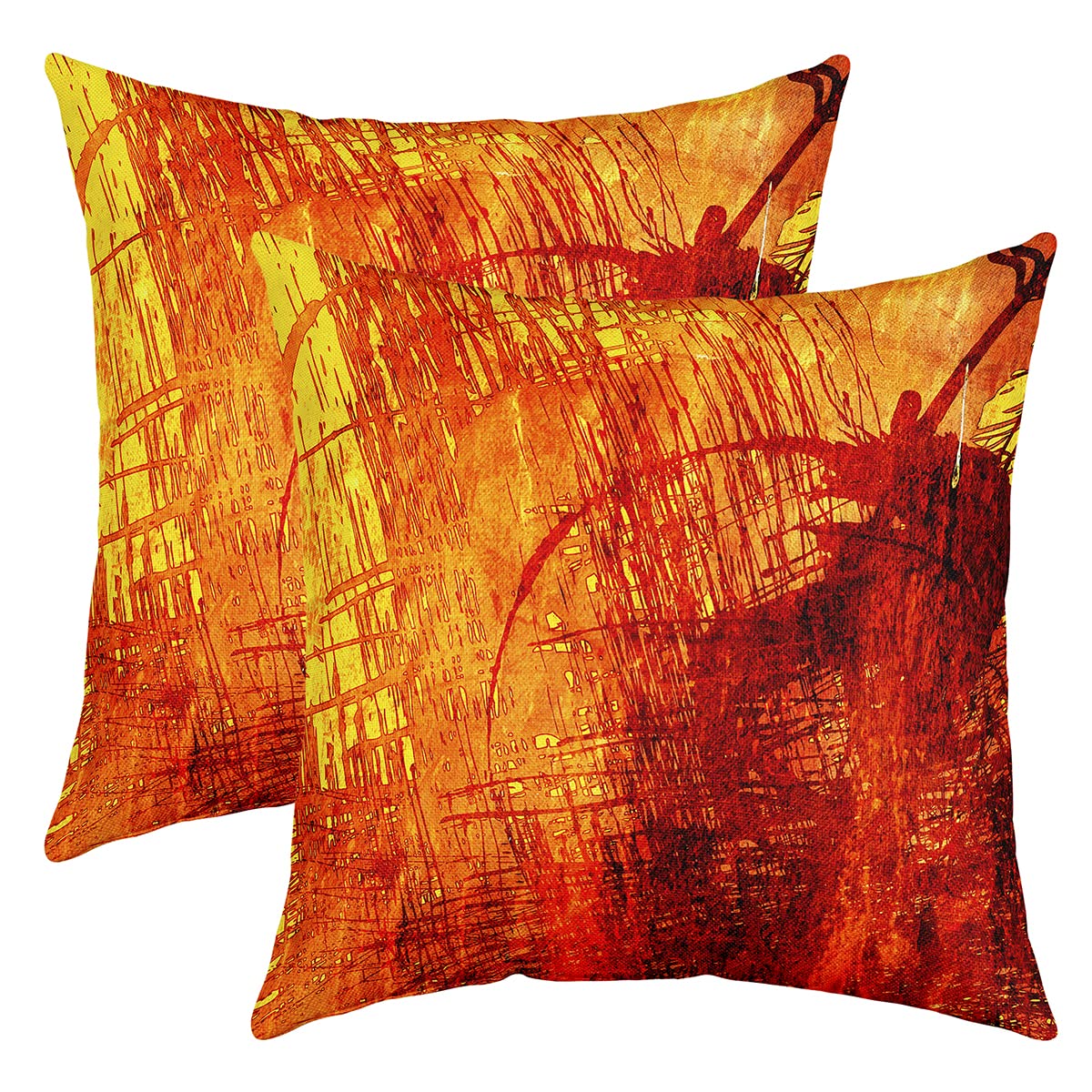 Loussiesd Fire Throw Pillow Covers 16"x16" Set of 2 Soft Modern Art Pillow Cases Cushion Covers For Living Room Bedroom Vintage Abstract Gold Yellow Decorative Throw Pillowcases for Sofa Chair — image 1