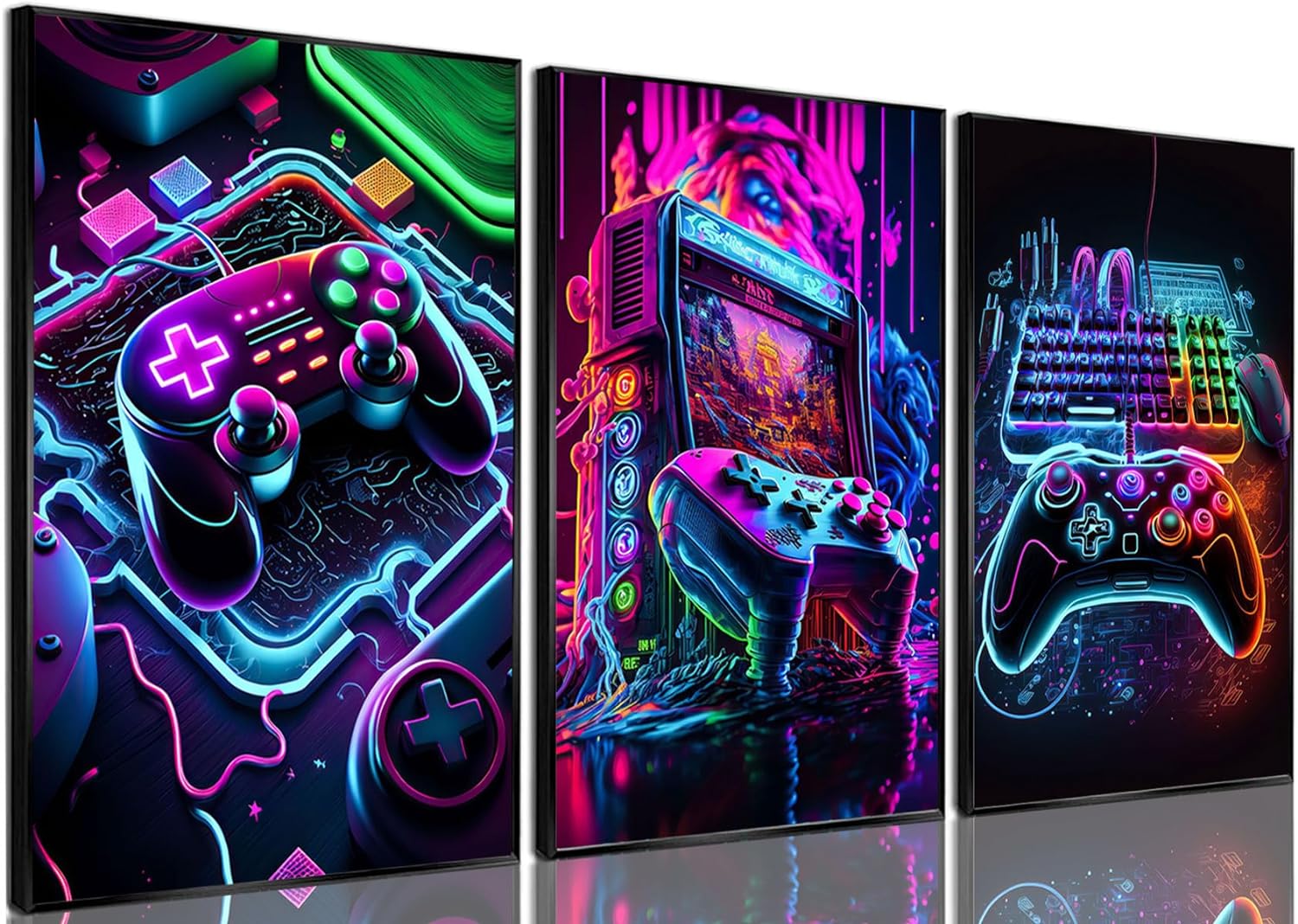 Wall Décor - BGFCE 3pcs Game Room Decor Neon Gaming Posters Wall Art Gamer Accessories Theme Canvas Print Game Console Painting Picture for Children Youth Game Boys Bedroom Teen Wall Decor Unframed 12