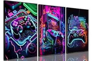 BGFCE Game Room Decor Posters Set of 3 - Neon Gaming Accessories Theme Canvas Wall Art, Gamer Console Paintings Picture Wall Decor for Children Youth Boys Bedroom 12x16 inch Unframed