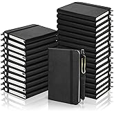 Aodaer 50 Sets Pocket Notebook Journal with Pens, 160 Pages, 3.5 x 5.5 Inch Mini Lined Journal Notebook A6 Leather Hardcover College Ruled Notepad with Pen Holder for School Office Gifts, Black
