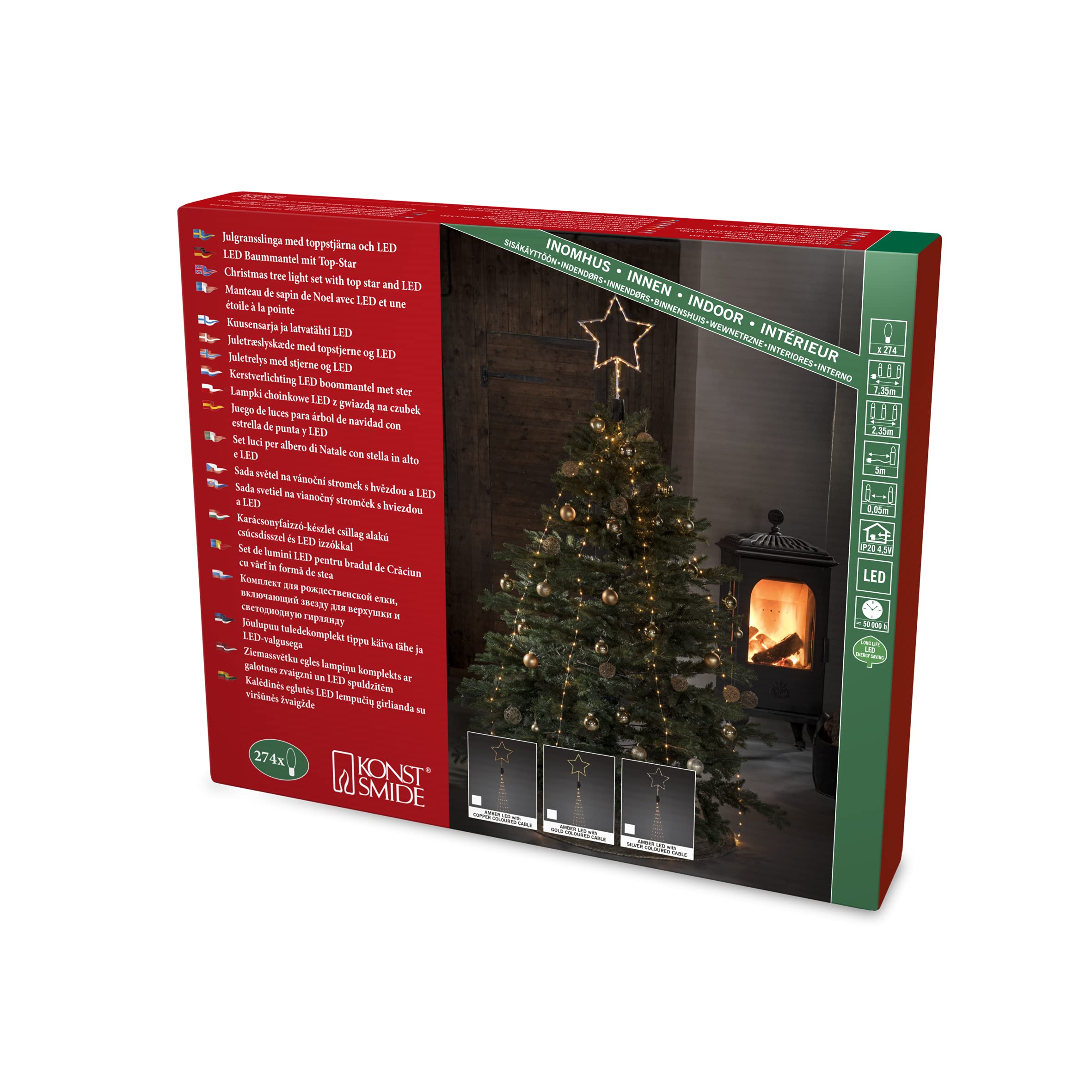Konstsmide "Halo and Star Tree System Christmas Lights Indoor Rice Lights/Indoor Use (IP20) / 24V Transformer / 274 Warm White Diodes / 2.35m / String Lights Pin Wire Gold Wire