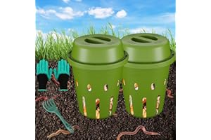 TOP XIAN Inground Worm Composter, Mini Underground Worm Farm for Garden Beds, Outdoor Worm Compost Bin for Food Waste, Vermicomposting Bin for Beginners, Elderly, Children (7x7x7.4Inch), Green, 2-Pack