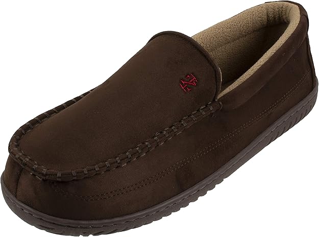 IZOD Men's Classic Two-Tone Moccasin Slipper, Winter Warm Slippers with Memory Foam, Size 8 to 13