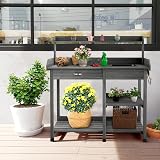 TANGZON Wooden Potting Table with Sink, Drawer & Hooks for Garden Workstation view 9