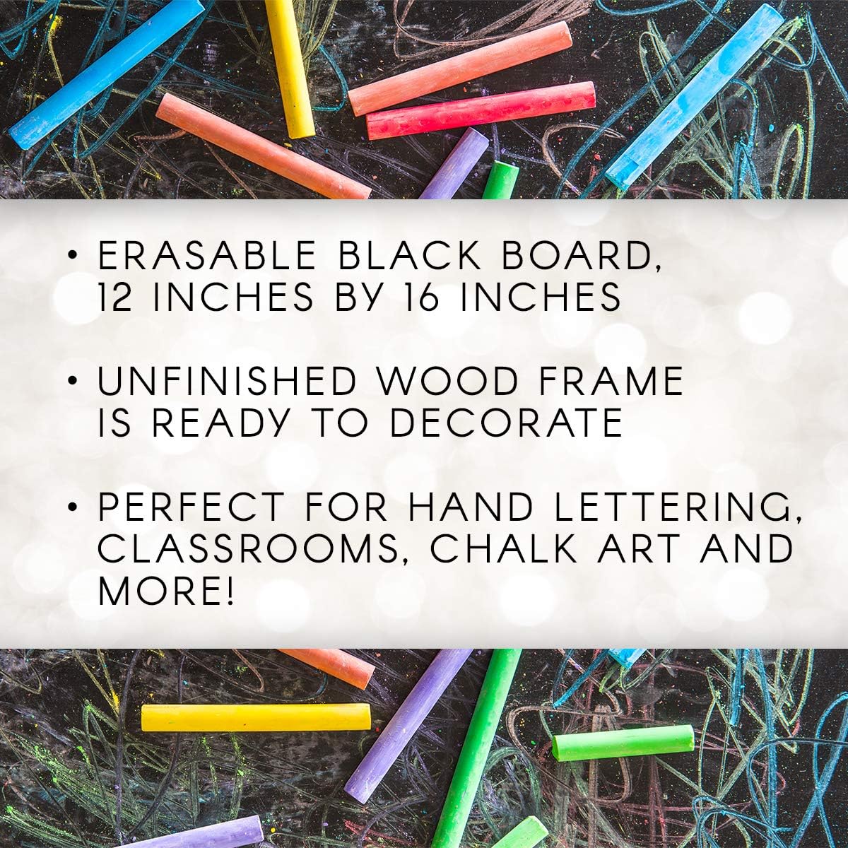 Darice Erasable Blackboard with Wood Frame–Use with Chalk or Chalk Markers–Unfinished Wood Frame Ready to Decorate–Perfect for First Day of School, Baby Milestones, Events, Chalk Art and More, 12”x16”: Home & Kitchen