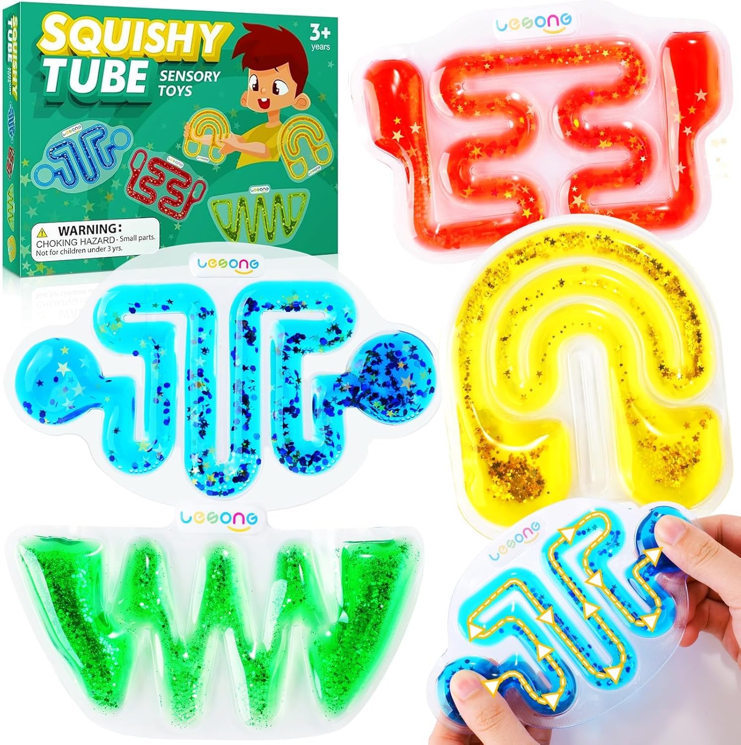 LESONG Fidget Toys Sensory Tube for Kids, 4 Pack Sensory Toys for Children Autism Special Needs, Anxiety Relief Fidgets for Student Classroom, Squeeze Calming Toy Easter Basket Essentials