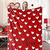JarThenaAMCS Valentine Fuzzy Blanket Love Heart Throw Blanket Red Cozy Flannel Blanket for Home Bed Sofa Couch Chair, 50 x 60 Inch