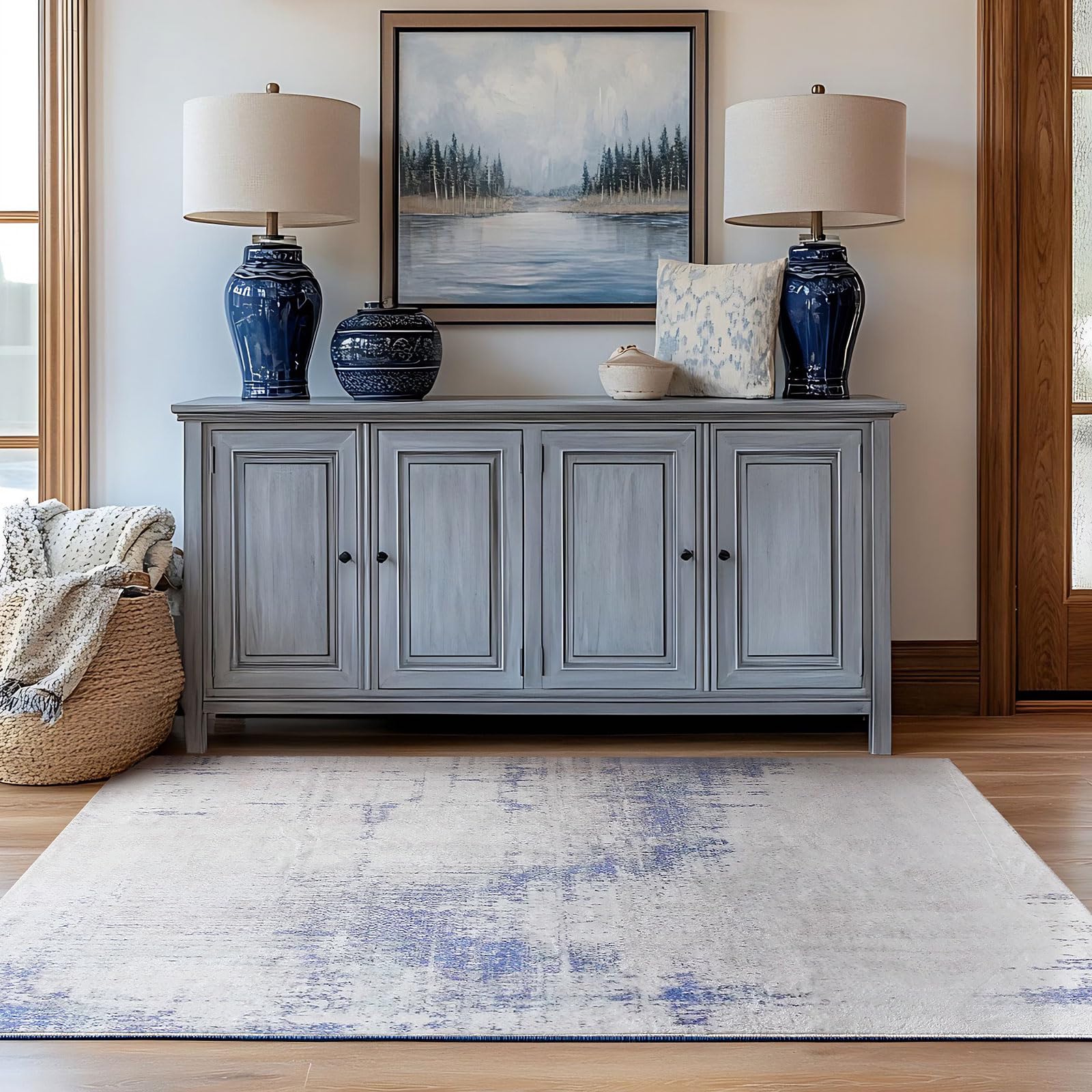 Cinknots Rugs Living Room 120x160 Blue Grey Carpet Abstract Rug Modern Area Rugs Soft Distressed Bedroom Decor Anti-Slip Floor Mat