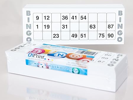 200 große Bingokarten für Senioren 15 aus 90 Zahlen (weiß)