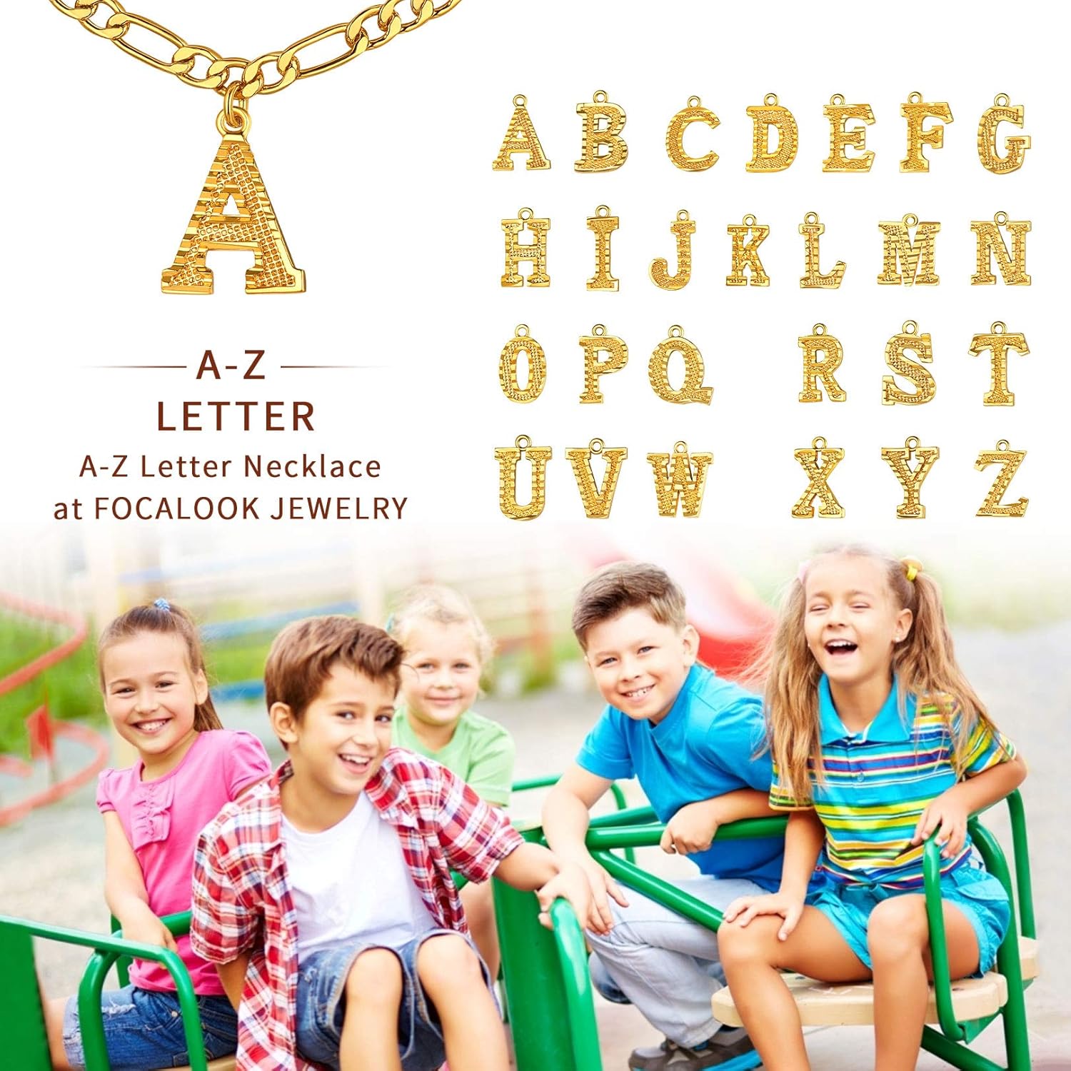 FOCALOOK 18K Gold Plated Small Initial Letter Necklaces 18 Inch Figaro Chain for Teen Boys Girls(T): Jewelry