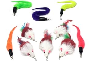 Pet Fit For Life - 10 Piece Kitten Toy Refill Pack - Replacement for Indoor Cat's Interactive Wand and Catch Wand - Features 5 Squiggly Worms and 5 Furry Mouse Feather Attachments