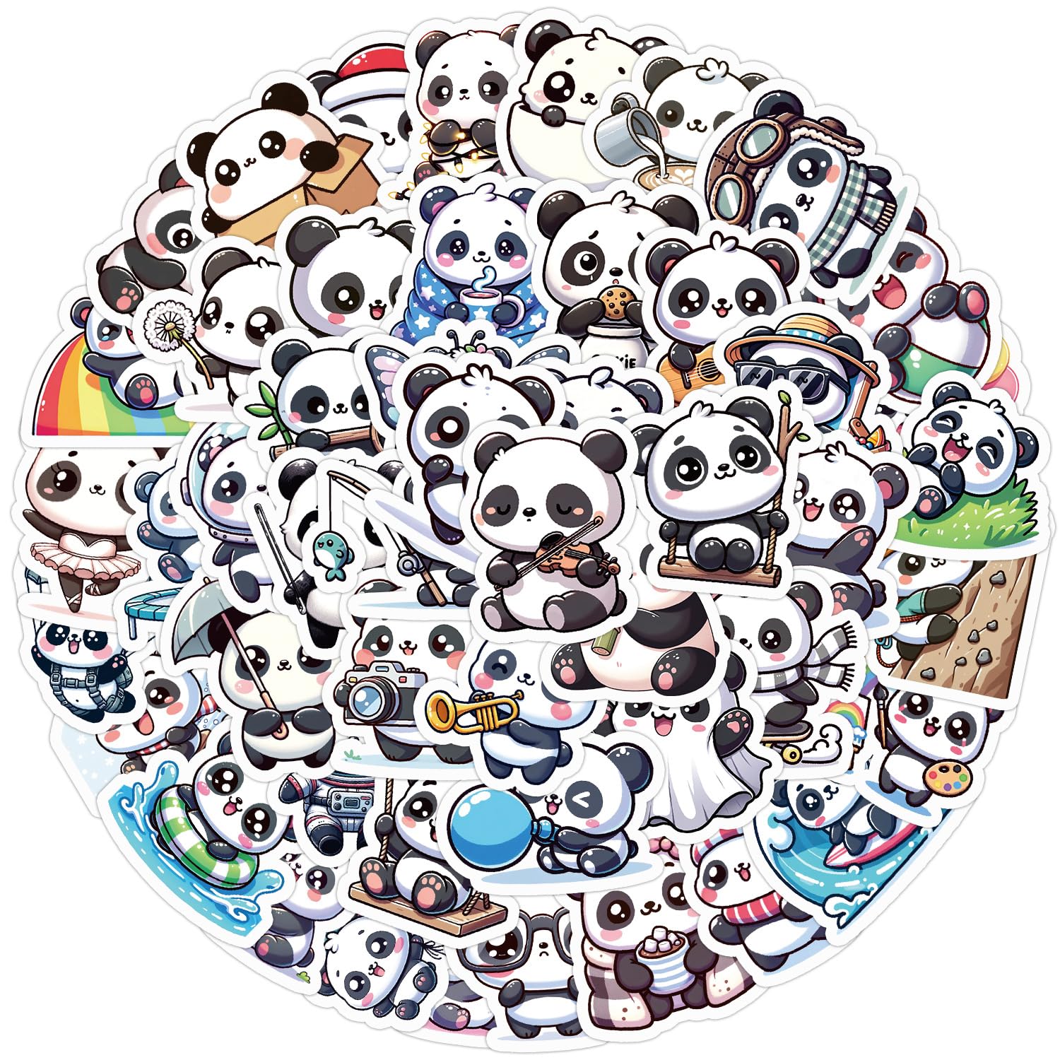 Vinyl Stickers 50pcs Cute Panda Water Cup Stickers, Computer Decoration Stickers, Waterproof Creative Cartoon Book Stickers