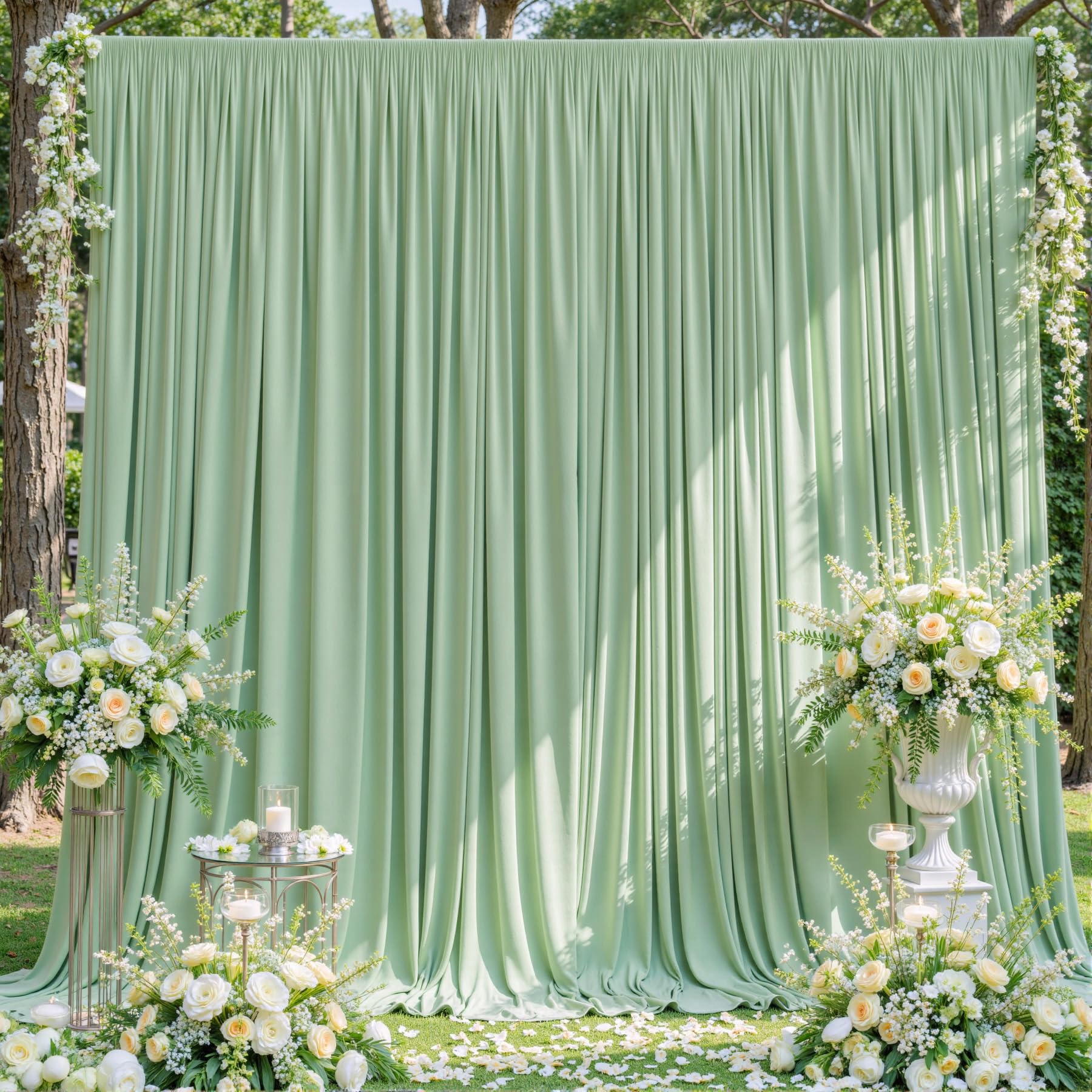 Photo 1 of 10ft x 10ft Sage Green Backdrop Curtain for Wedding Baby Shower Wrinkle Free Backdrop Drapes Panels for Parties Bridal Shower Birthday Photo Photography Polyester Fabric Background Decoration
