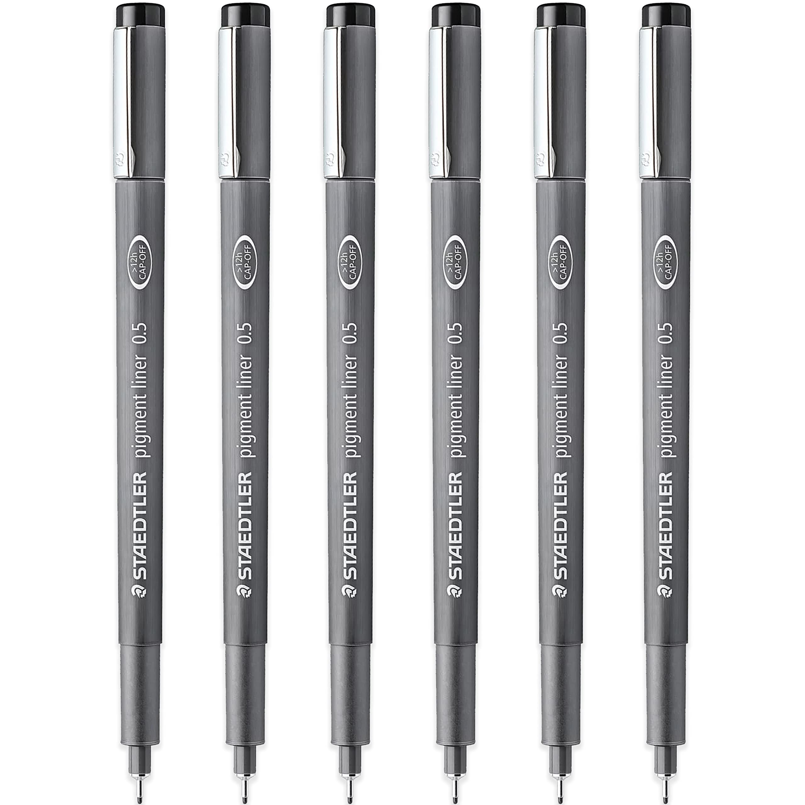 STAEDTLER 308 05-9 Pigment Liner Fineliner Pen - 0.5mm Nib - Black Ink - Pack of 6