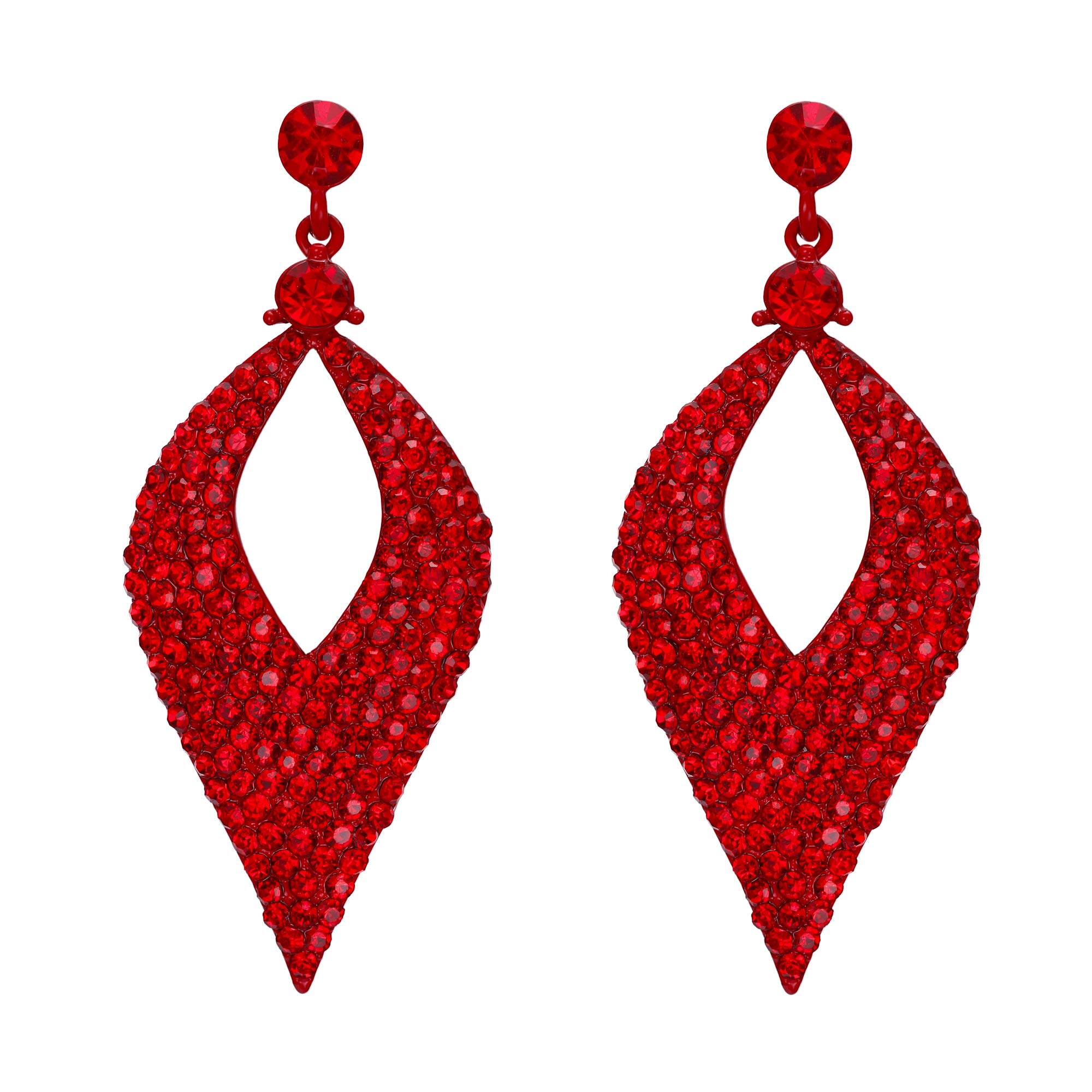 Clearine Bohemian Boho Hollow Leaf Chandelier Crystal Dangle Earrings for Women Ruby Red-Tone