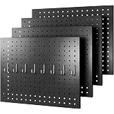 GEDELITE 4-Pack Heavy-Duty Metal Pegboard Organizer Kit - 16"x12" Black Steel Wall Control Panels with 8 Hooks for Garage Tools, Craft Rooms, and Home Office Storage