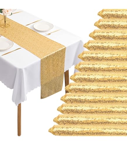 Sparkling Gold Sequin Table Runner for Party Decorations - 12 x 108 in