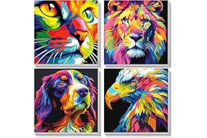 TOSTOG 4 Pack Paint by Number for Kids with Wooden Frame, Colorful Animal Paint by Numbers for Kids Ages 8-12, Animal Acrylic