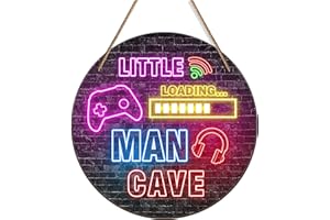 SIMIMI ART Game Wooden Door Sign -Little Man Cave (12″x 12″) Hanging Game Room Sign Decoration - Wooden Sign Round Decorative Sign for Game lover