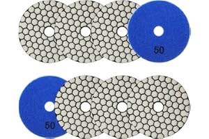 Dry Diamond Polishing Pads 4"/100mm - 8pcs Grit 50 Polish Pad Kit for Granite Marble Artificial Stone Quartz for Angle Grinder SANLEETEK