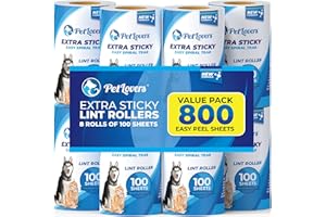 PetLovers Extra Sticky Lint Roller 8 Pack of Refills Only - No Handle Included - 100 Sheets Per Refill 800 Sheets Total