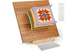 LONGJUNJUNFASHION Blocking Board for Granny Square with Base, Handcrafted Bamboo Wooden Blocking Board, and Crochet Projects Blocking Board Full Kit with 20 Stainless Steel Bar Pins and 5 Needles for Mothers