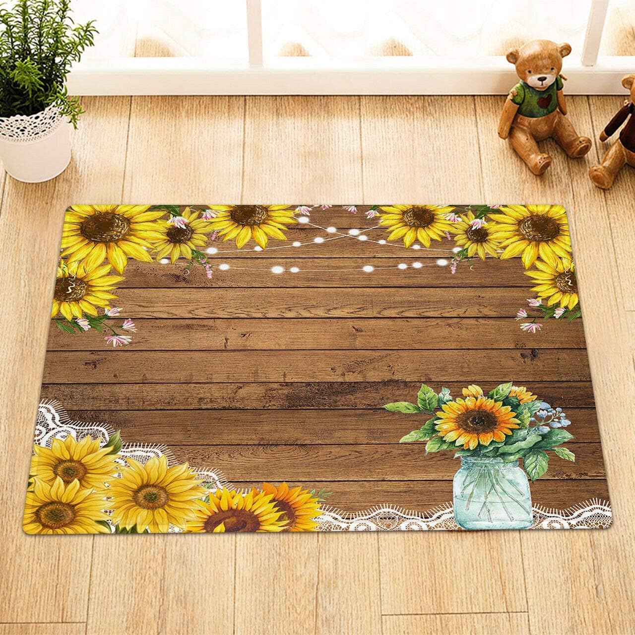 Laglacefond Girasoles Decoración Tablero de Madera Alfombra de baño