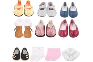 AugFrog 19Pcs 18 inch American Doll Accessories, 7 Pairs of Doll Shoes, 2 Pair of Socks and 1Pc Doll Cloak, Suitable for 18-inch Girl Dolls Brithday Presents Best Gift for Kid, Gril