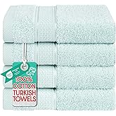 American Soft Linen Salem Washcloth Sets, 4 Piece Luxury 600 GSM 100% Cotton Washcloths for Bathroom, 13x13 inches Washrags Premium Quality Hand Face Towels, Mint