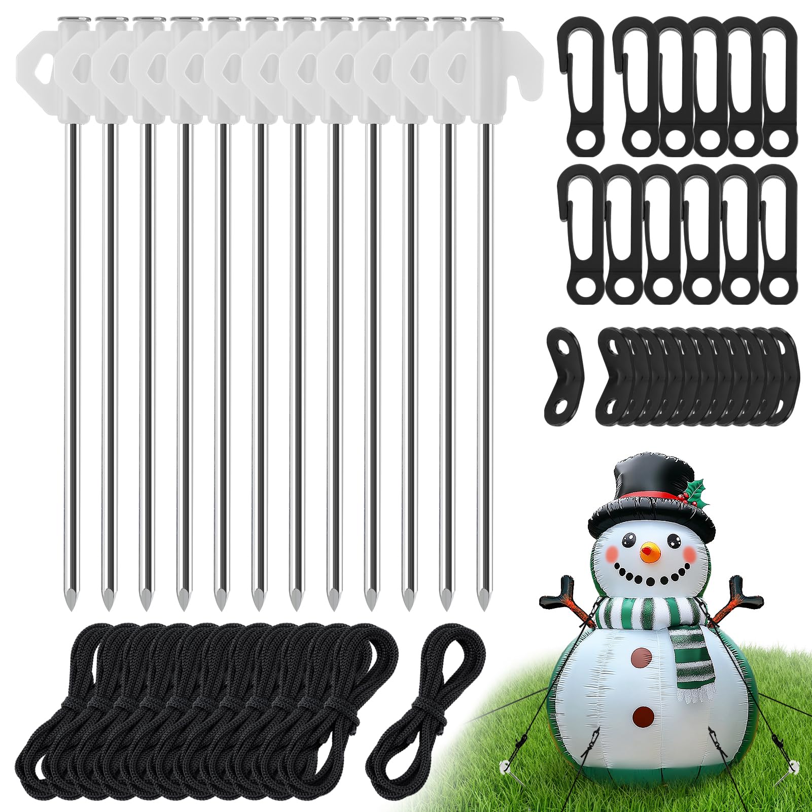 Photo 1 of 12 Pcs Christmas Metal Inflatables Stakes - Heavy Duty Inflatable Stakes and Tethers, Yard Ground Blow Up Stake Pegs for Christmas Outdoor Inflatable Decoration Tie Downs Gifts