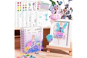 MIROLA KIDS Magic Princess 4 in 1 Fashion Design Drawing Book, Fabric Art Frenzy for Girls, Dress up Games with Princess Stickers, Watercolor, Diamond Painting, DIY Crafts for Girls Ages 4-8