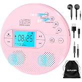 Sunoony Portable Pink Bluetooth CD Player with FM Transmitter &amp; Headphones | 2000mAh Rechargeable with Anti-Skip, Supports CD/MP3, USB/AUX Output, CD Player for Car, Kids, Teens &amp; Gifting