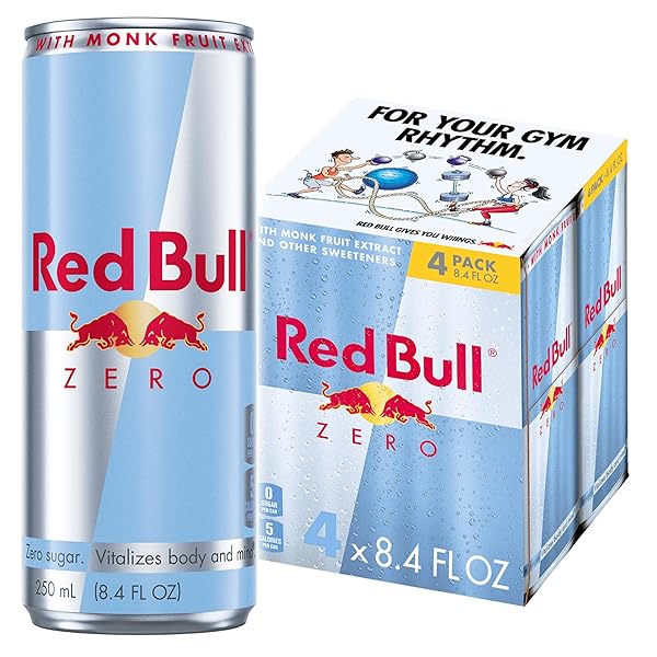 RED BULL ZERO ENERGY DRINK, 8.4 FL. OZ., WITH 80MG CAFFEINE, TAURINE & B VITAMINS, PACK OF 4 CANS