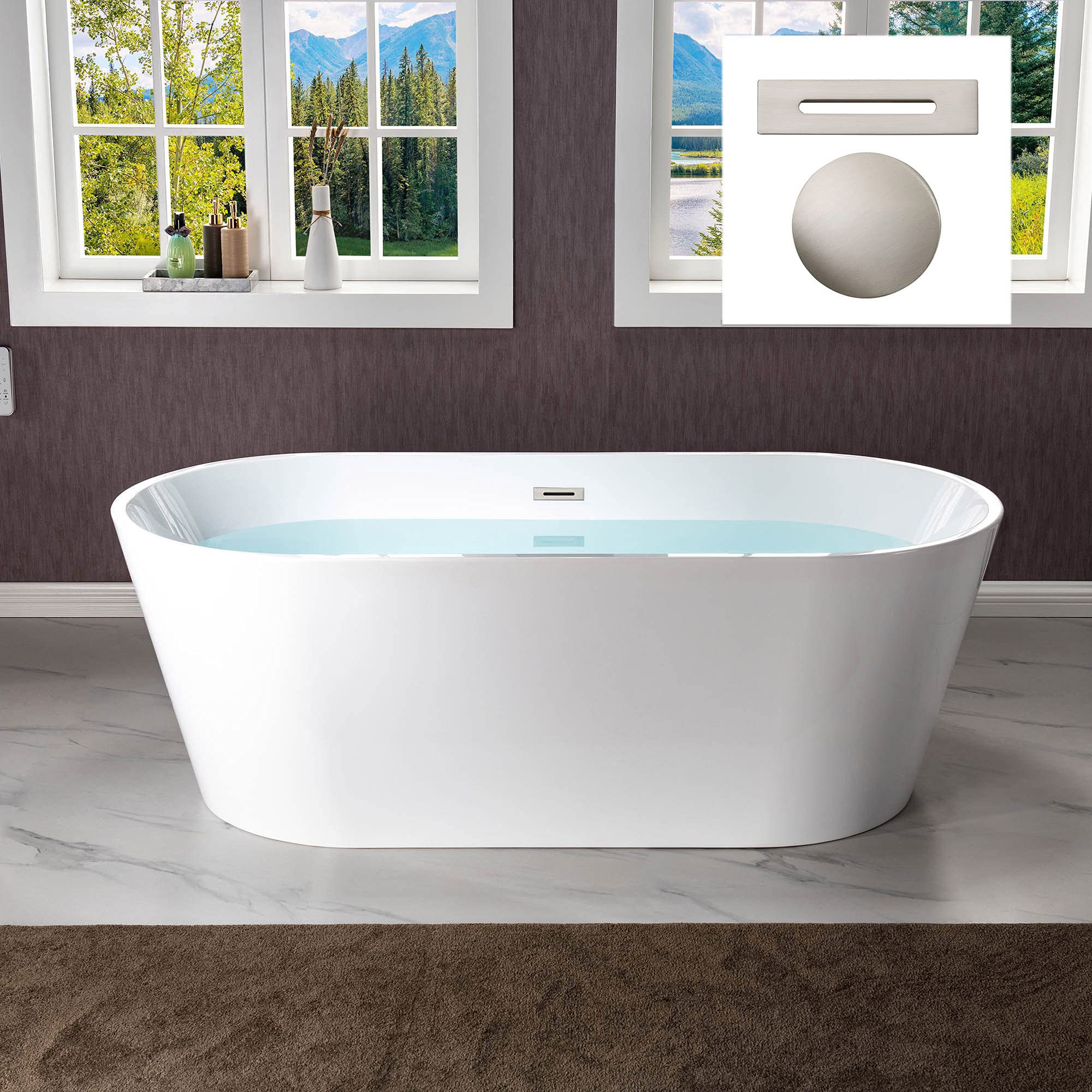 Photo 1 of *MINOR DAMAGE - USED*
WOODBRIDGE 67" Acrylic Freestanding Bathtub Contemporary Soaking White Tub with Brushed Nickel Overflow and Drain?B0013-BN
