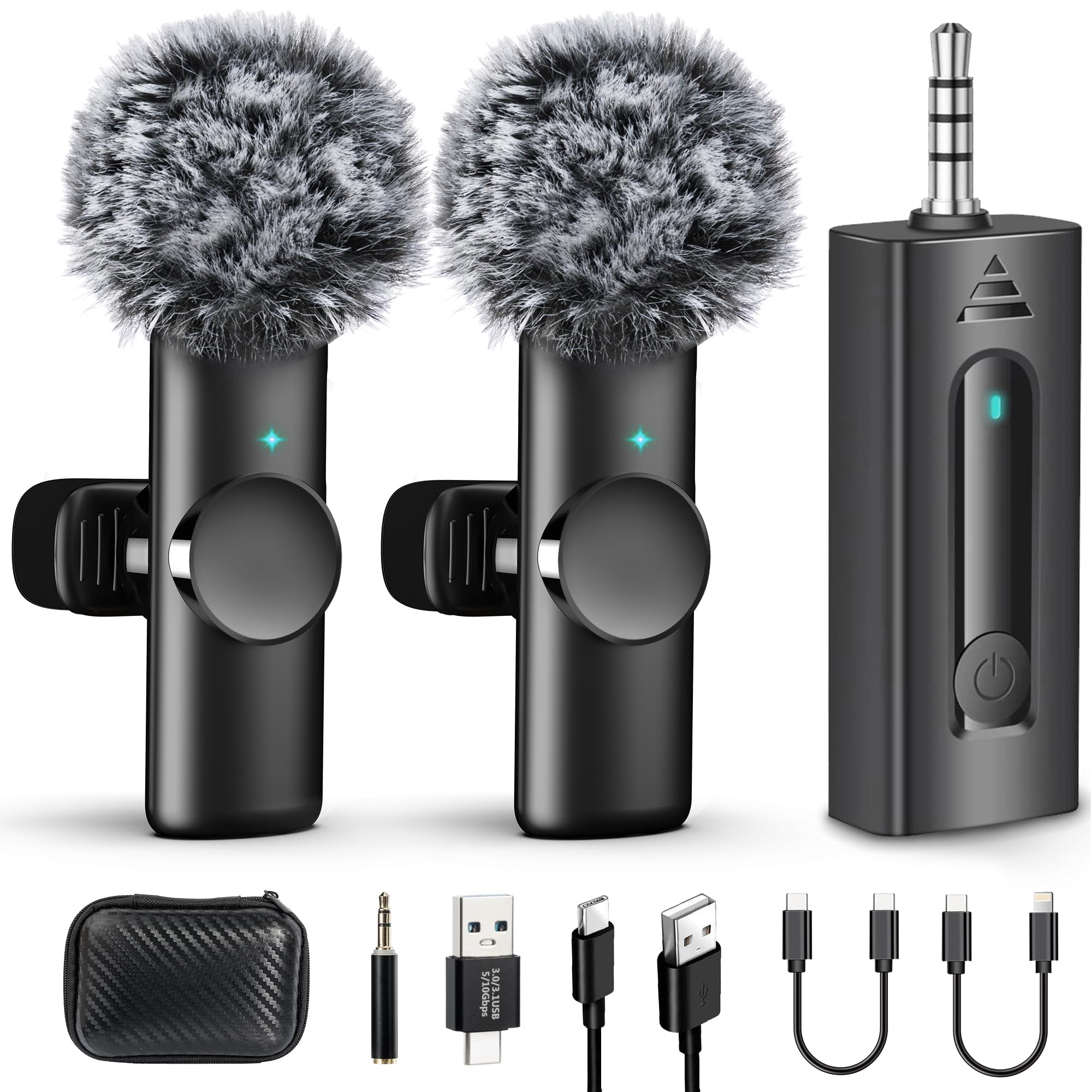 SPORTKEE Dual Wireless Lavalier Microphone for Camera/iPhone/Android Phone/Laptop/Computer, Professional Plug-Play Lapel Microphone for Video Recording, Interview, Vlogging