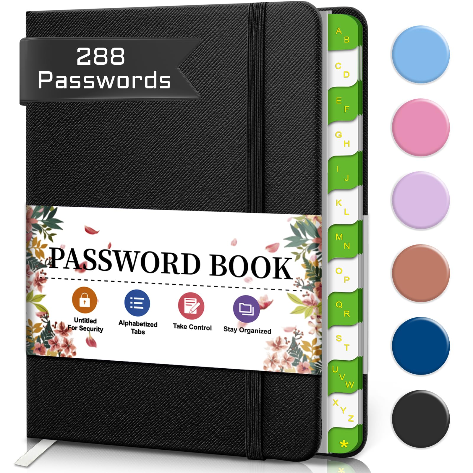 BLESWIN Password Book,Small Keeper Book with Alphabetical Tabs,Password Notebook for Computer and Internet Address Website Login,Password Men Women,Password Safety - Black,(PKB-Black)