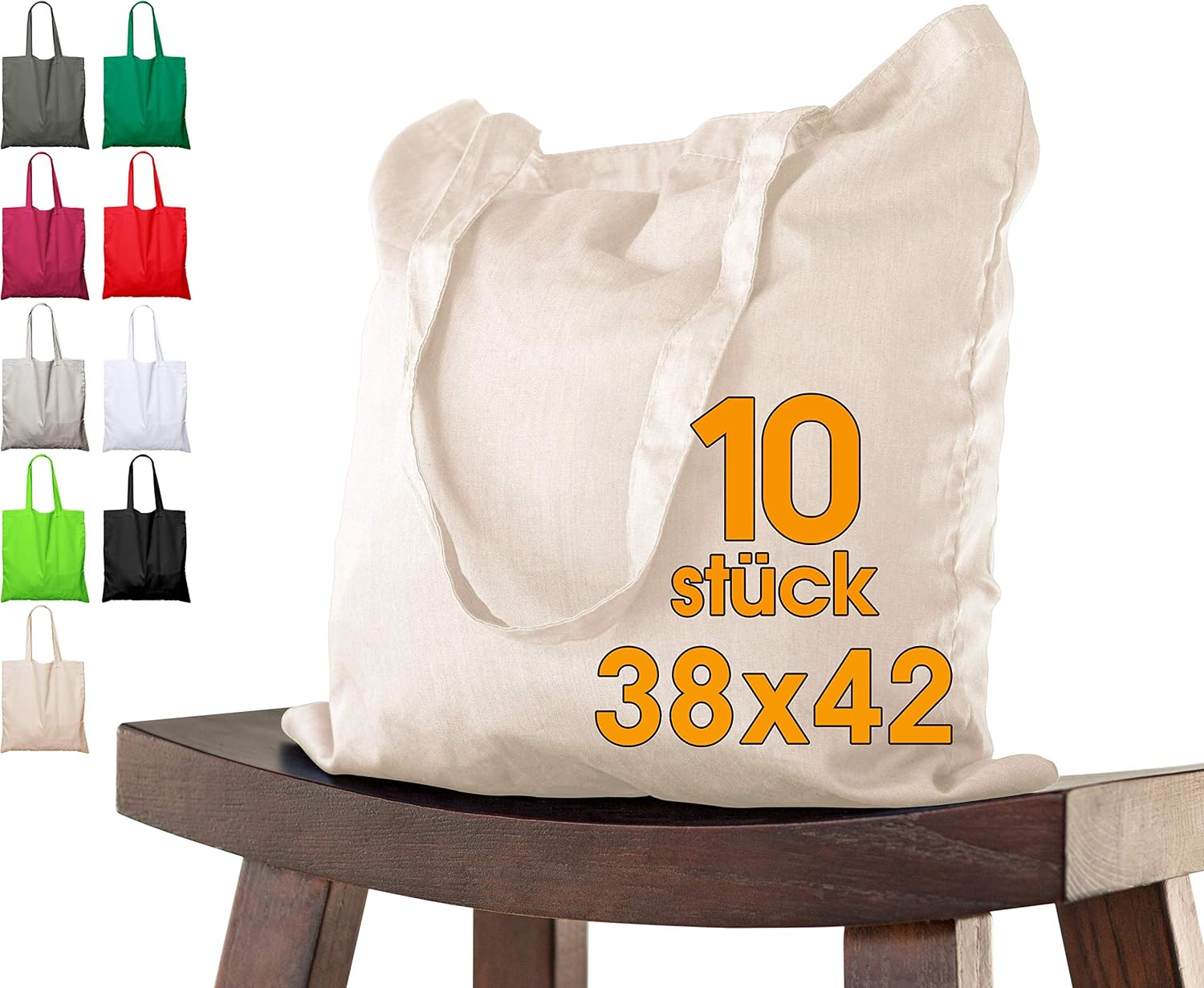 Lot De 10 Sacs En Coton Écolo - Sacs Réutilisables Non Imprimés 38x42 Cm - Idéal Courses & Shopping