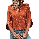 OYOANGLE Women's Dressy Casual Tops Swiss Dots Short Sleeve Chiffon Blouse Summer Work Shirts