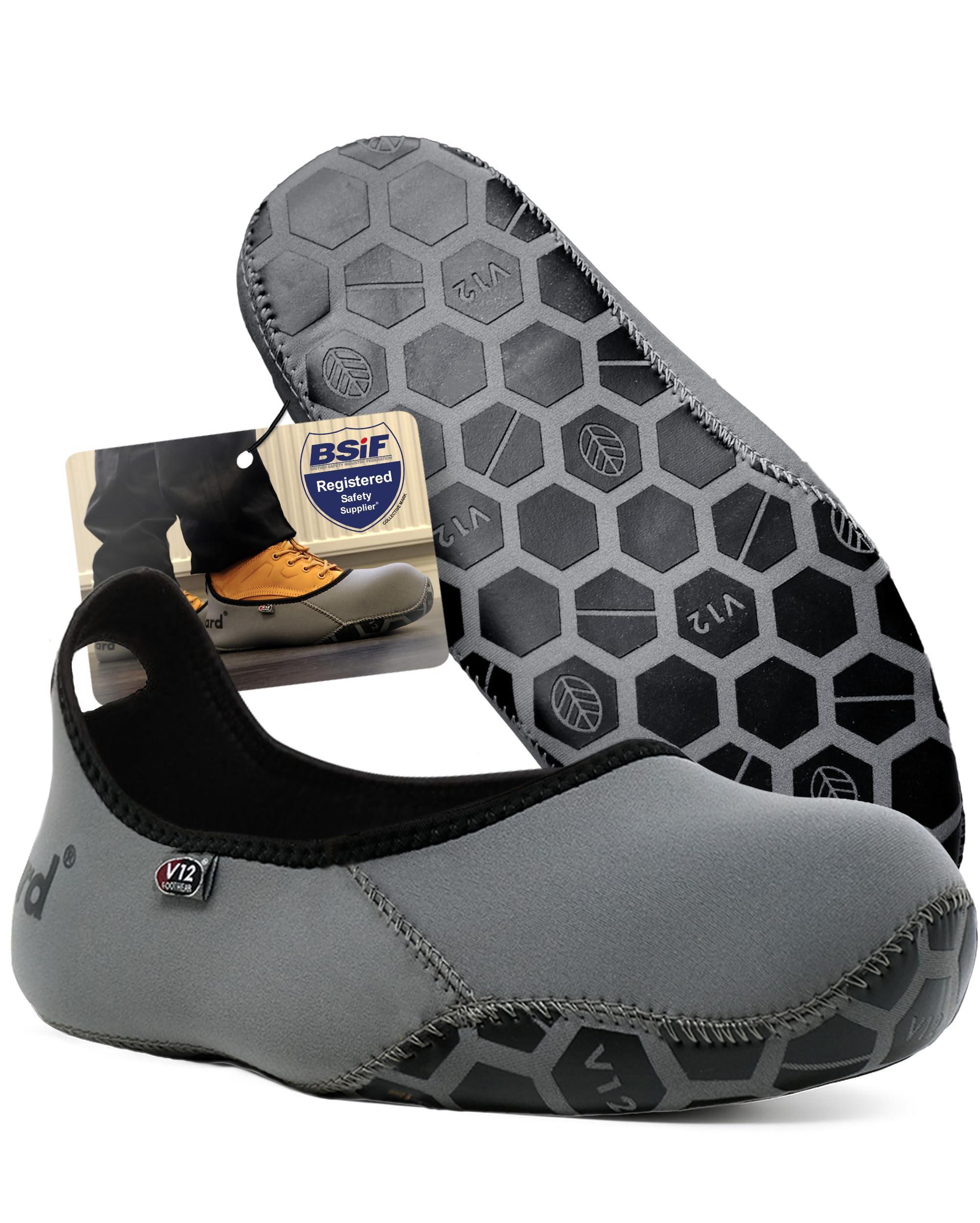 V12 MukGuard Reusable Overshoes – Washable, Slip-Resistant & Heavy-Duty Shoe Covers – Reusable Overshoes with Neoprene Upper & Rugged Grip Sole – Boot Cover for Work, DIY & Tradesmen - M (07/08)