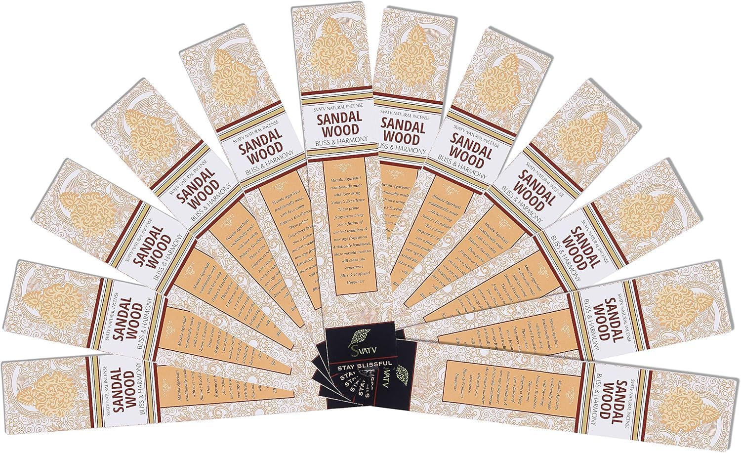 SVATV Hand Dipped Ancient Method Sandalwood Incense Stick with pack of 12 Incense for Meditation, Yoga, Spiritual, Aromatherapy Energy Cleansing & Calm Down The Mind - 15g x 12 incense | 180g | 6.35oz