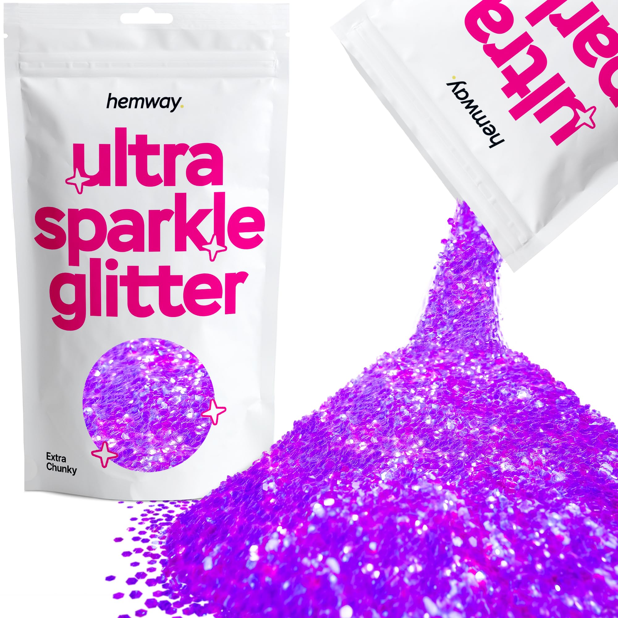 Hemway Ultra Sparkle Glitter Fluorescent Purple 100g Extra Chunky | Glitter for Arts & Craft, Makeup, Nail Art, Crafting, Card Making, Sparkle Decoration