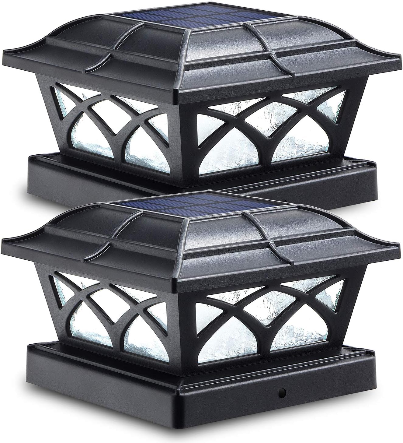 Siedinlar Solar Post Cap Lights Outdoor, 2 Modes Solar Powered Waterproof Fence Deck Light for 4x4 5x5 6x6 Posts Garden Patio Decoration Warm White & Cool White, Black (2 Pack)