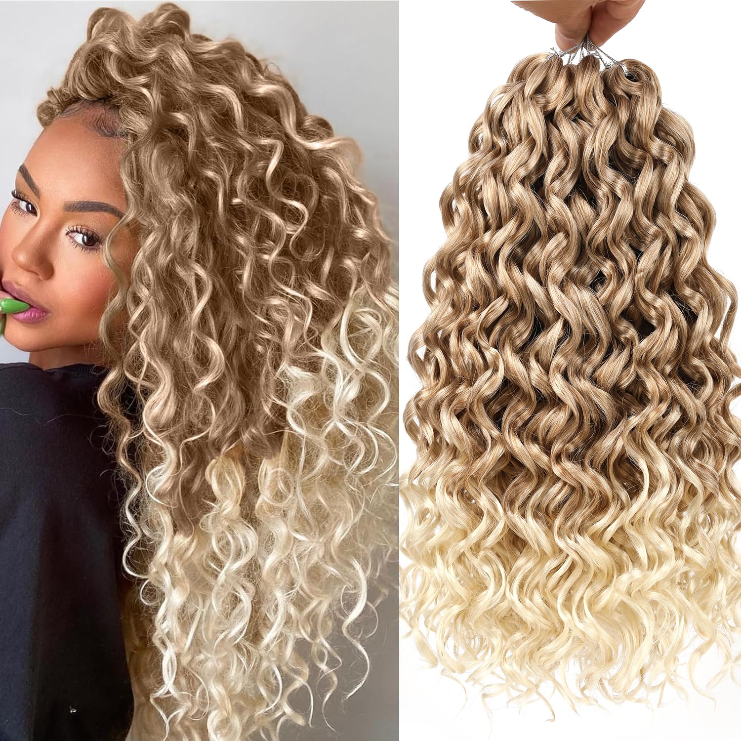 Mscat 8 Packs 14 Inch GoGo Curl Synthetic Braiding Hair Extensions for Women - Short Curly Crochet Hair Ombre Beach Curl Water Wave Deep Twist Crochet Braids — image 1