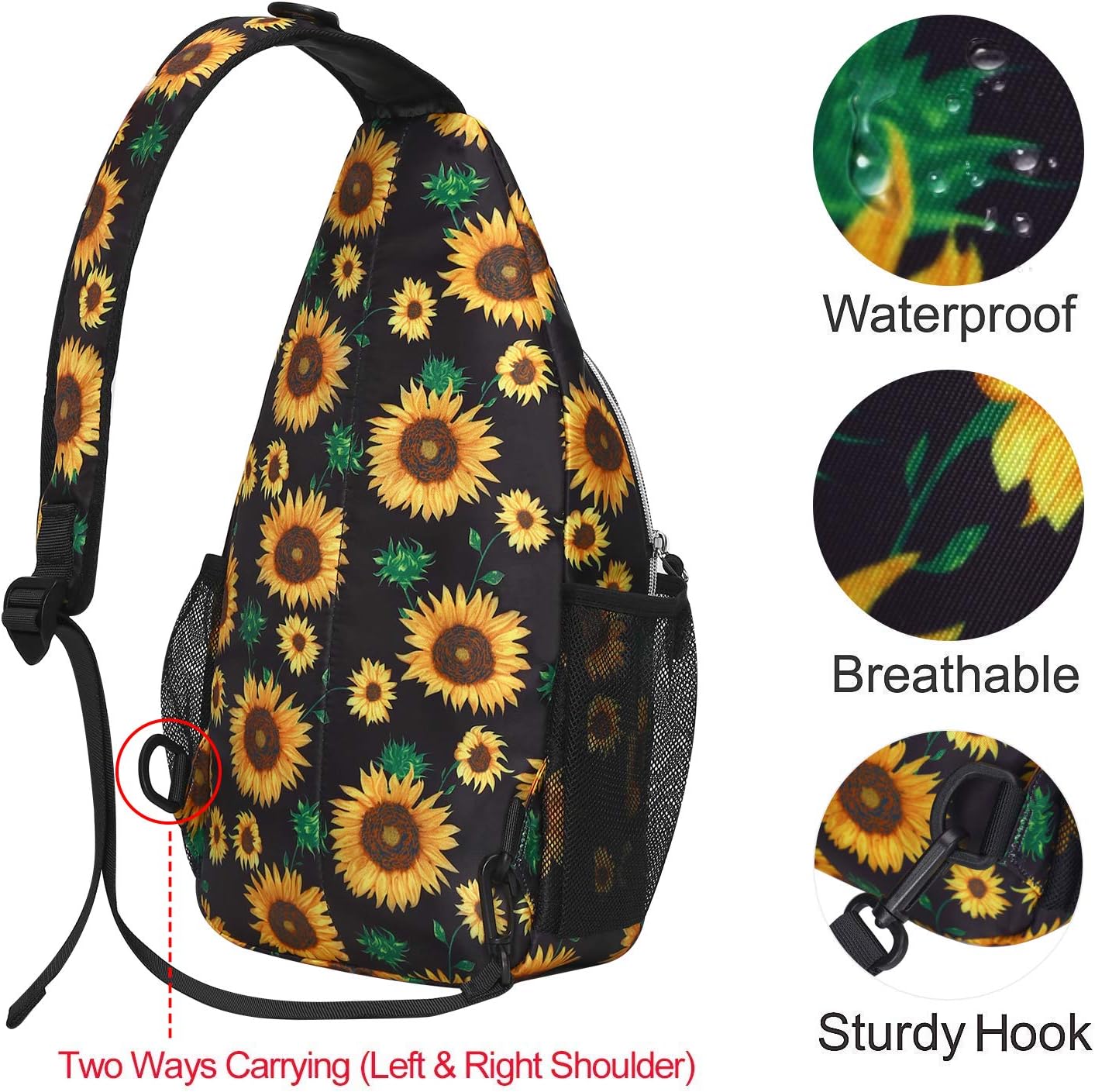 MOSISO Sling Backpack, Travel Hiking Daypack Pattern Rope Crossbody Shoulder Bag, Black Base Sunflower : Sports & Outdoors
