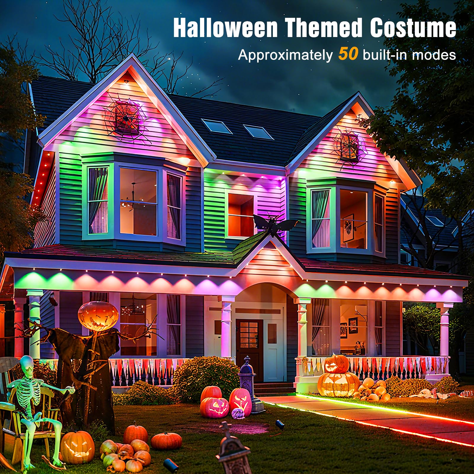 JOH Permanent Outdoor Lights, 100FT RGB+IC Smart LED Outdoor Lights with App/Remote Control, DIY Scene Modes Lighting & IP67 Waterproof, Eaves Light for Christmas, Holiday, Daily Decorations